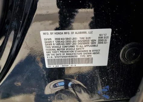 2017 Honda Pilot Elite z USA, uszkodzony, nr VIN 5FNYF6H0XHB086293